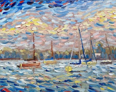 Sailboats on White Bear Lake   Original Oil Impressionist Lake Painting 16x20