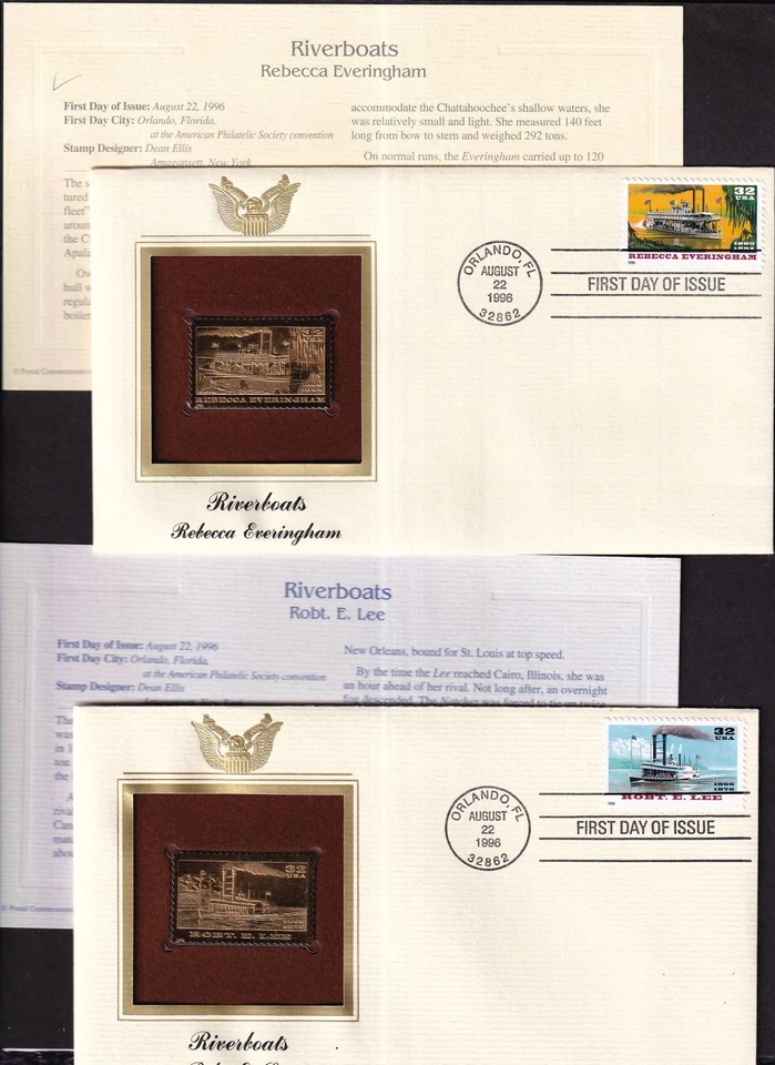 Riverboats Sc 3091-3095 FDC 1996 conjunto 5 piezas cachés de oro barcos de vapor Mississippi Foto 3 de 4