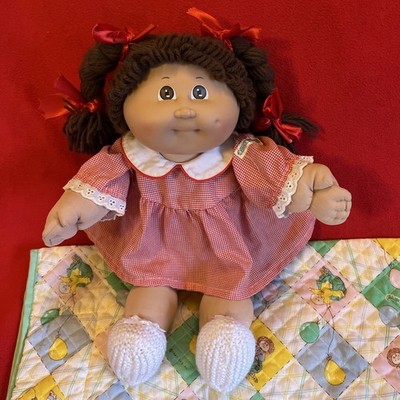 Cabbage Patch Kids Mädchen Brünette Puppe Kopfform 3 OK Factory 1984 Original Kleid