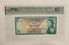 Eastern Caribbean States 5 Dollars ND 1965 P-14h Graded PMG 67 SUPERB GEM UNC