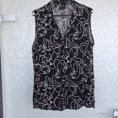 bpc selection Damen Bluse Gr. 44 ärmellos V-Ausschnitt Knopf abstrakt sw