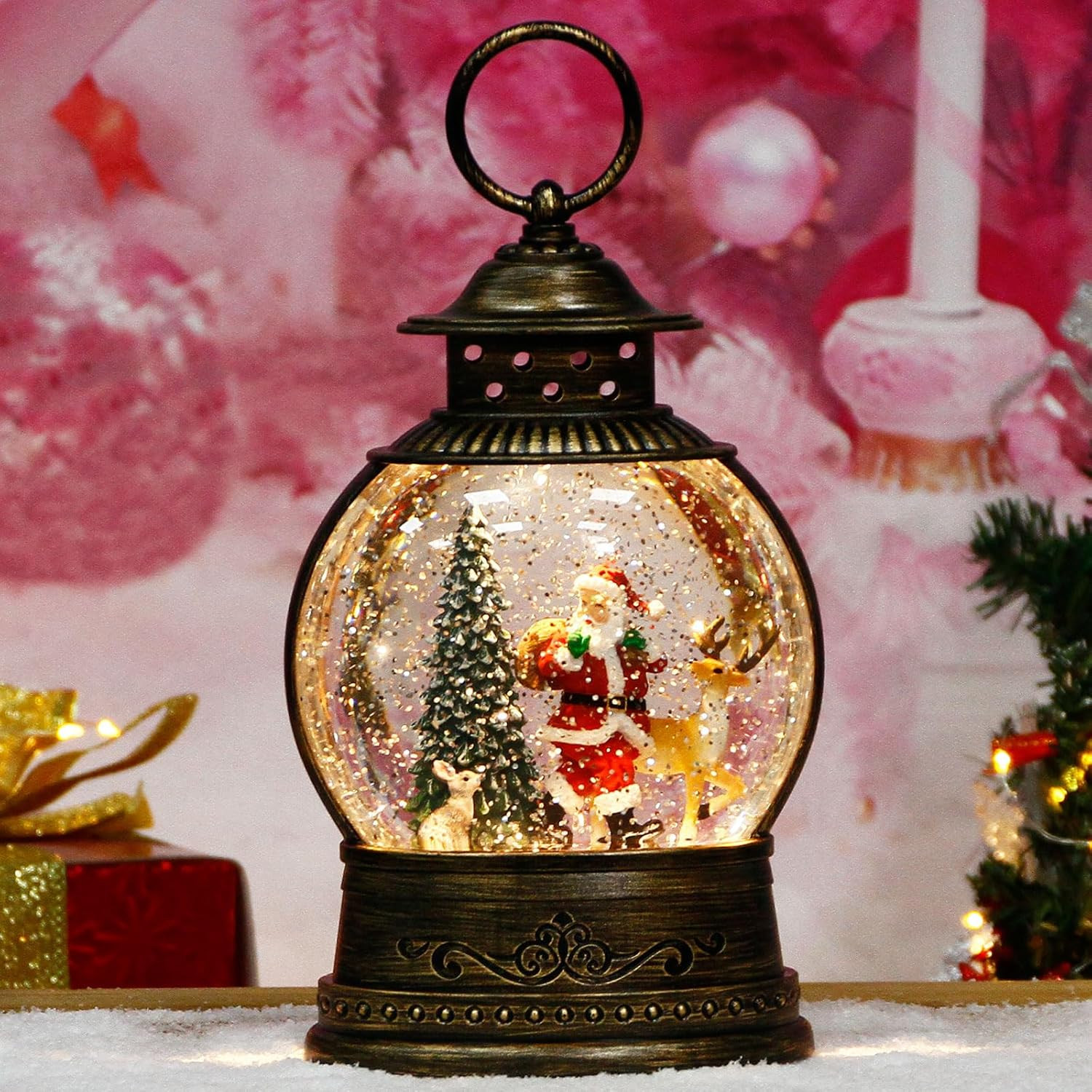 Christmas Snow Globe Lantern Christmas Decorations, Lighted Musical