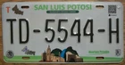 SINGLE MEXICO state of SAN LUIS POTOSI LICENSE PLATE - TD-5544-H - CAMION