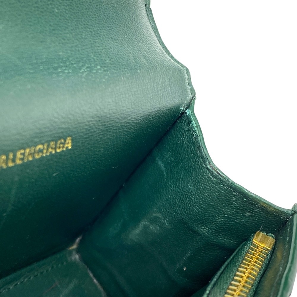 BALENCIAGA Hourglass Crocodile Leather Coin Pouch Green Gold Keyring thumbnail 9