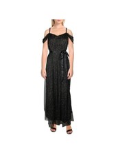 LOVELY GRACE Womens Black Gold Tone Lined Belted R Maxi Dress S