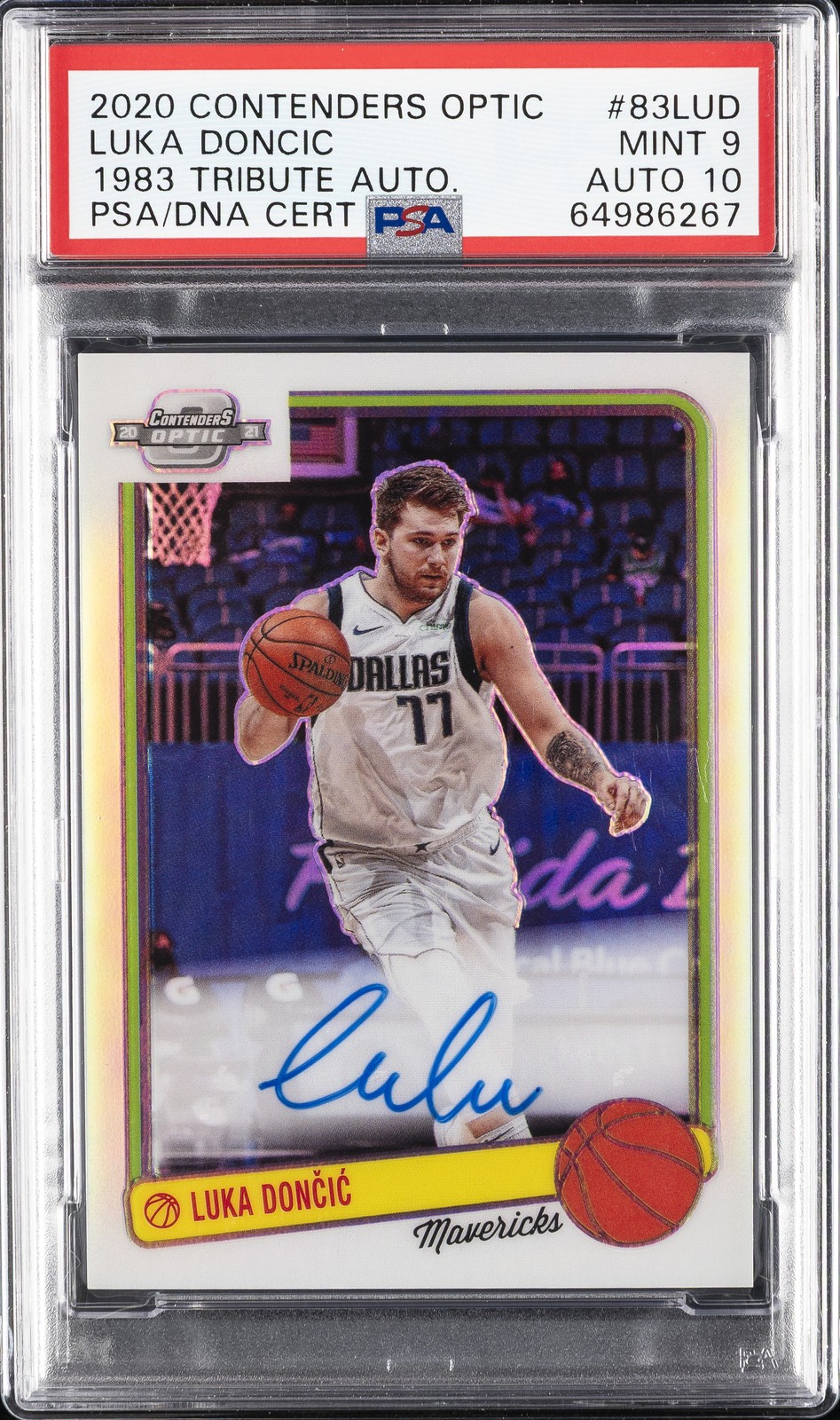 LUKA DONCIC 2020 CONTENDERS OPTIC 1983 TRIBUTE AUTOS #83LUD PSA 9 AUTO 10 