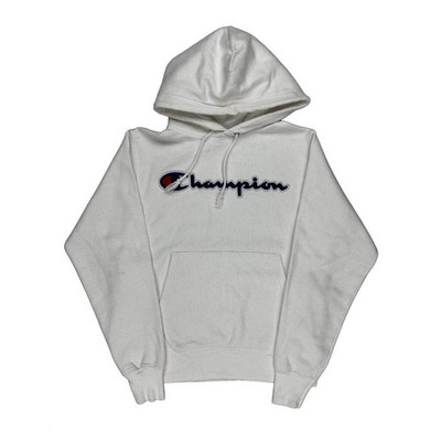 Reverse Weave Champion Spellout Hoodie - Small White Cotton