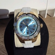Invicta Angel Quartz Blue Dial White Silicone Band Gold Case Women's Watch 38mm