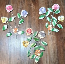 3 Vintage Metal Flower Wall Hangers Multi Color Cottage Rustic Decorative MCM