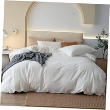 100 Washed Cotton Duvet Cover Set 3 Queen 90"x90" Off White no Comforter 