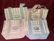 New Trader Joe  s Mini Canvas Tote Bag Stripe Pastel Blue Pink Green Brown Tan