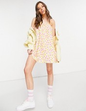 ASOS DESIGN halter neck swing mini sundress in 70s floral print Size 4