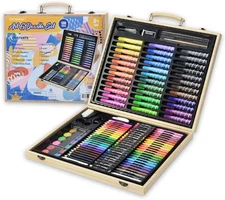 130-Piece Art Set, Deluxe Professional Color Set, with Compact Portable Wooden C