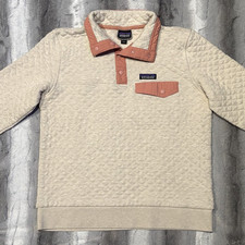 Women's PATAGONIA Quilted 1/4 Snap-T Oatmeal Pink Coral Pullover Sweatshirt Sz M