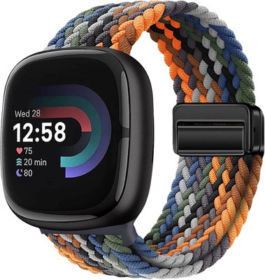 Braided Magnetic Strap Compatible with Fitbit Versa 4, Soft Stretchy Nylon