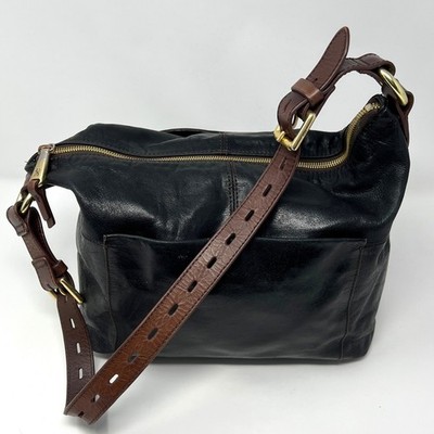 Hobo Charlie Leather Shoulder Bag Black Brown Strap Purse Handbag Adjustable