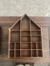 Vtg Wood Shelf Display Case Cabinet Wall Hanging Thimble Miniature  House 