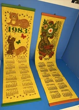 Vintage 1979 & 1983 Felt Wall Calendar B&D Yellow Cats flowers apples