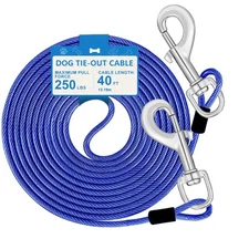 40FT Dog Tie Out Cable for Large Dogs Up to 250 Pounds - Heavy Duty Dog Runne...