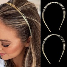 2 PCS Gold MultiLayered Metal Headbands Row Wire Elegant Wedding Hairband