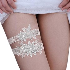 Lace Garters for Bride Wedding Garter Belts Grey Garters set Stretchy Lace Le...