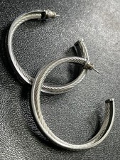 Vintage 1.5  Silver Tone Textured Metal Hoop Earrings