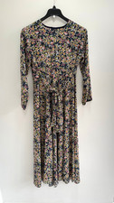 Floral Maxi Dress Flowing Lightweight Navy Blue Wildflower Long Sleeve UK 16