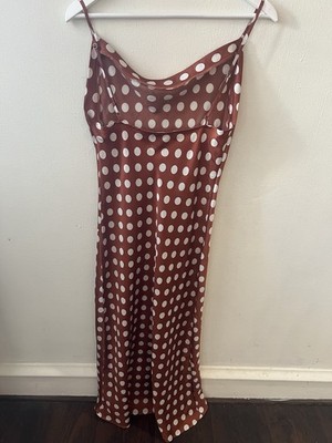 paper heart brown polka dot dress Paper Heart nwt mocha white polka dot slip maxi dress Size M