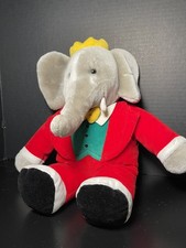 Gund Babar Elephant King Plush Stuffed Toy Red Suit Velour Vintage 14 Inch 1988