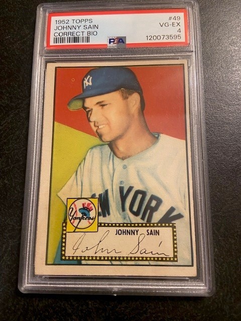 1952 Topps Johnny Sain (Correct Bio) #49 PSA Rated 4 VG-EX