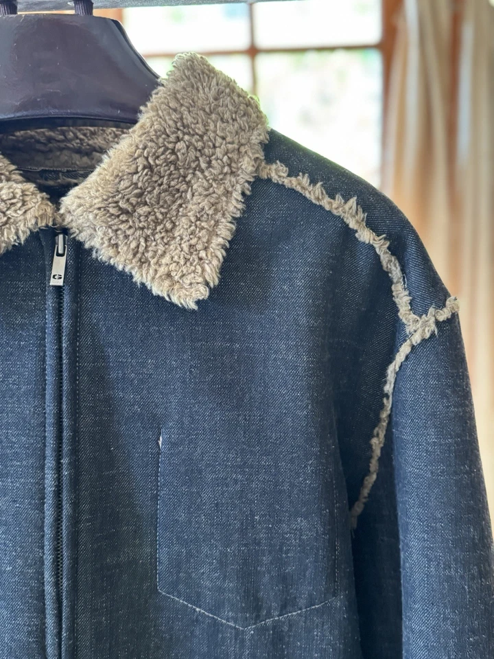 Dark Blue Denim Shearling Jacket Men’s Size XL - Image 3 of 4