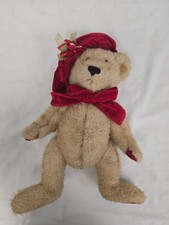 Vintage Dan Dee Collectible Plush Teddy Bear Red Velvet Hat Bows  Paws 10  