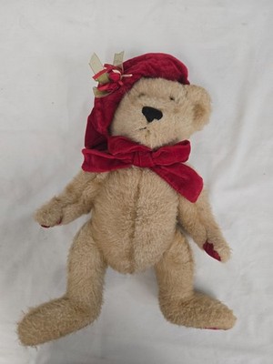 Vintage Dan Dee Sammlerstück Plüsch Teddybär Rot Samt Hut Schleife & Paws 25.4cm