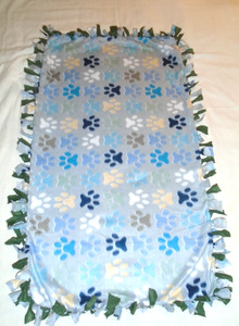 Paw Print Puppy ~Dog ~ Pet Double Sided Hand Tied Fleece Rag Crate Blanket ~ New