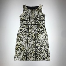 Ann Taylor Dress Womens 8 Black Green Sheath Flattering Sleeveless Animal Print
