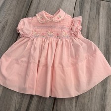 Girls Vintage Baby Jogs Pink Smock Dress Size 3-6 Months Rocking Horse