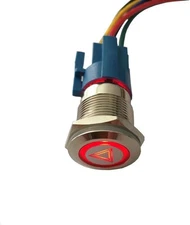 12V Car Vehicle Red LED Light Emergency Hazard Warning Push Button Metal Togg