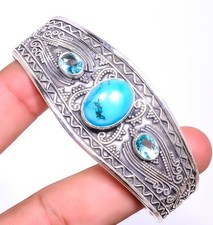 Magnesite Turquoise  Blue Topaz Gemstone 925 Sterling Silver Cuff Adst. T68 A32