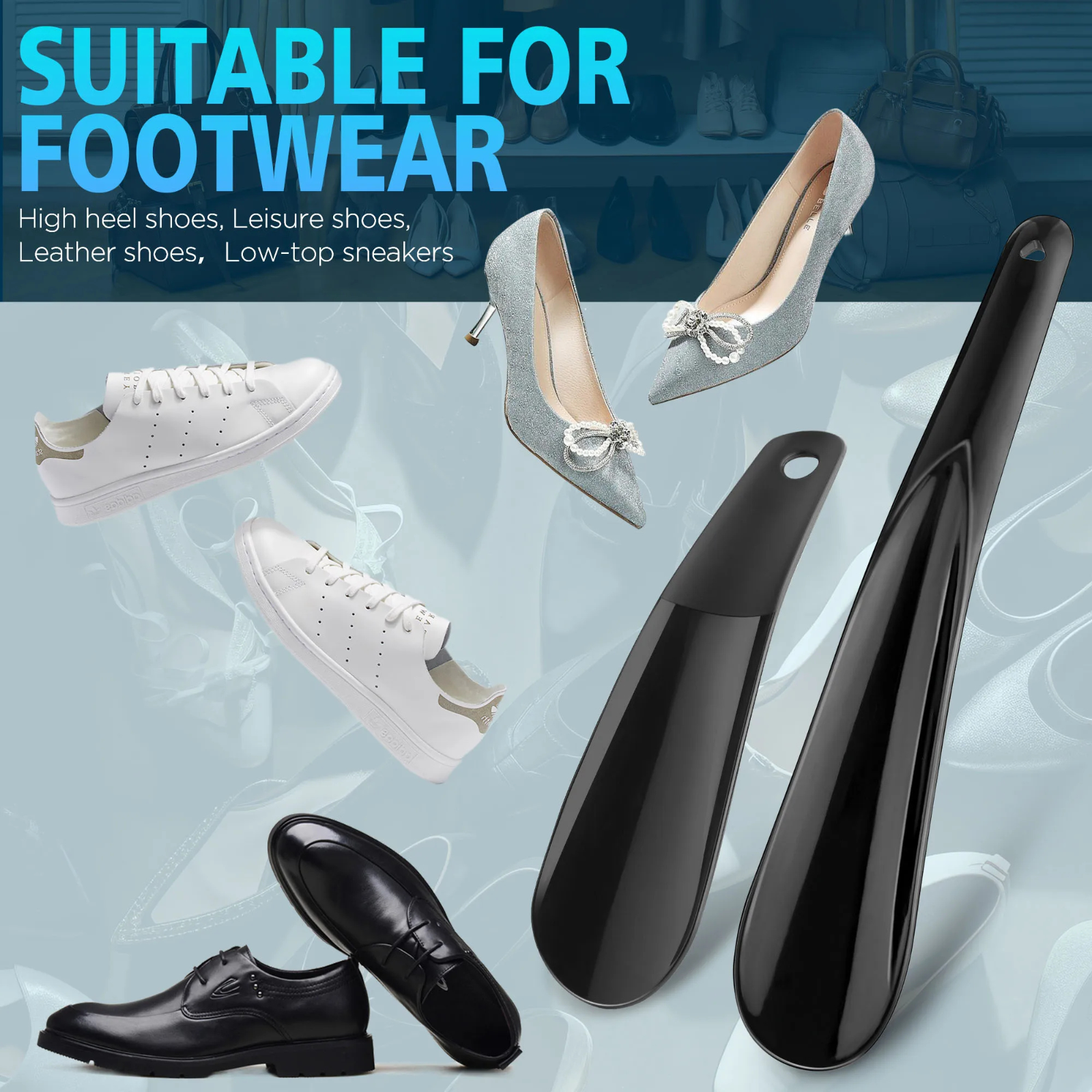 1 Black Plastic Shoe String Shoe Horn Lightweight Prevent Damage Back ...