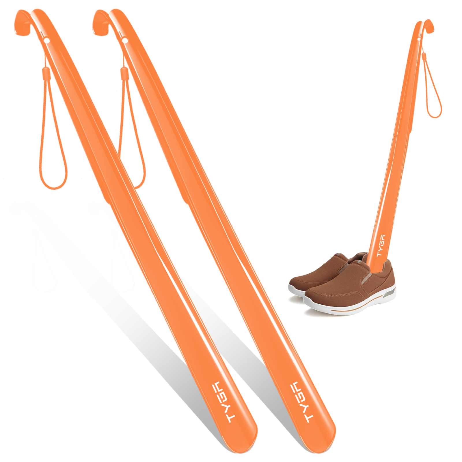 TYGA STORE Shoe Horn Extra Long Handled 23 inches, 58cm Comfortable (Orange, 2)