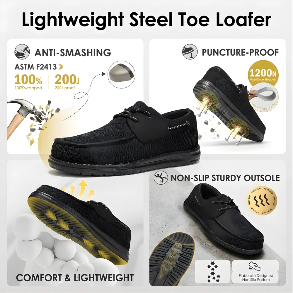 Men Steel Toe Work Shoes Slip Resistant Safety Sneakers Lightweight Breathable