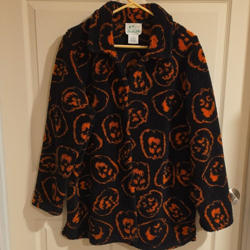 The Quacker Factory Women’s Plus 1X Black Orange Pumpkin Button-Up Jacket