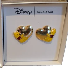 NEW Disney X Baublebar Winnie the Pooh Valentine's Gold  Heart Earrings  NIB