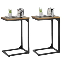 C-Shaped End Table Wooden Top Side Table Adjustable Feet Small Cough Table Be...