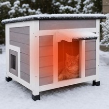 Insulated Outdoor Cat House, Weatherproof Feral Cat Shelter, Gray