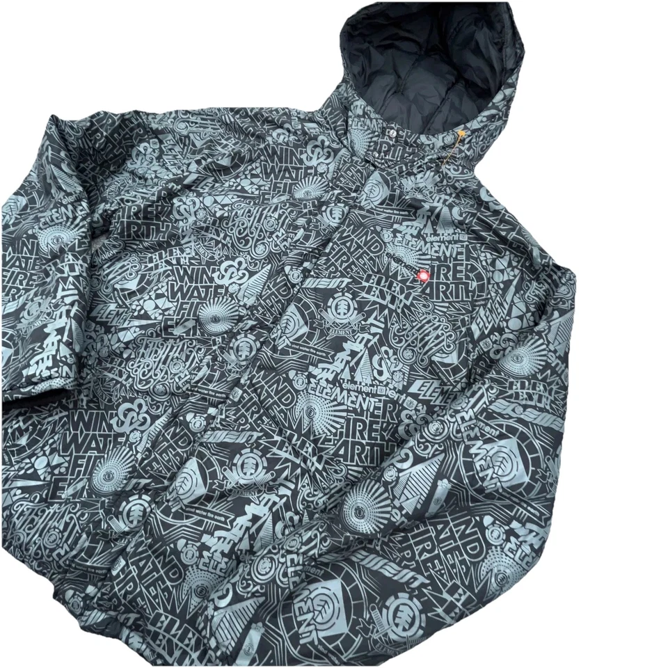 Vintage Y2K Element Jacket Men Medium Black Puffer Coat Skate All Over Print AOP - Image 2 of 4