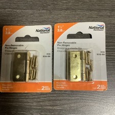 Lot of 2 National Hardware Non-Removable Pin Hinges in Brass 2 pack N146-068