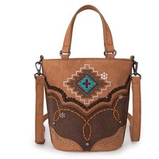 Montana West 452761 Aztec Cross Bucket Tote Crossbody Bag Brown