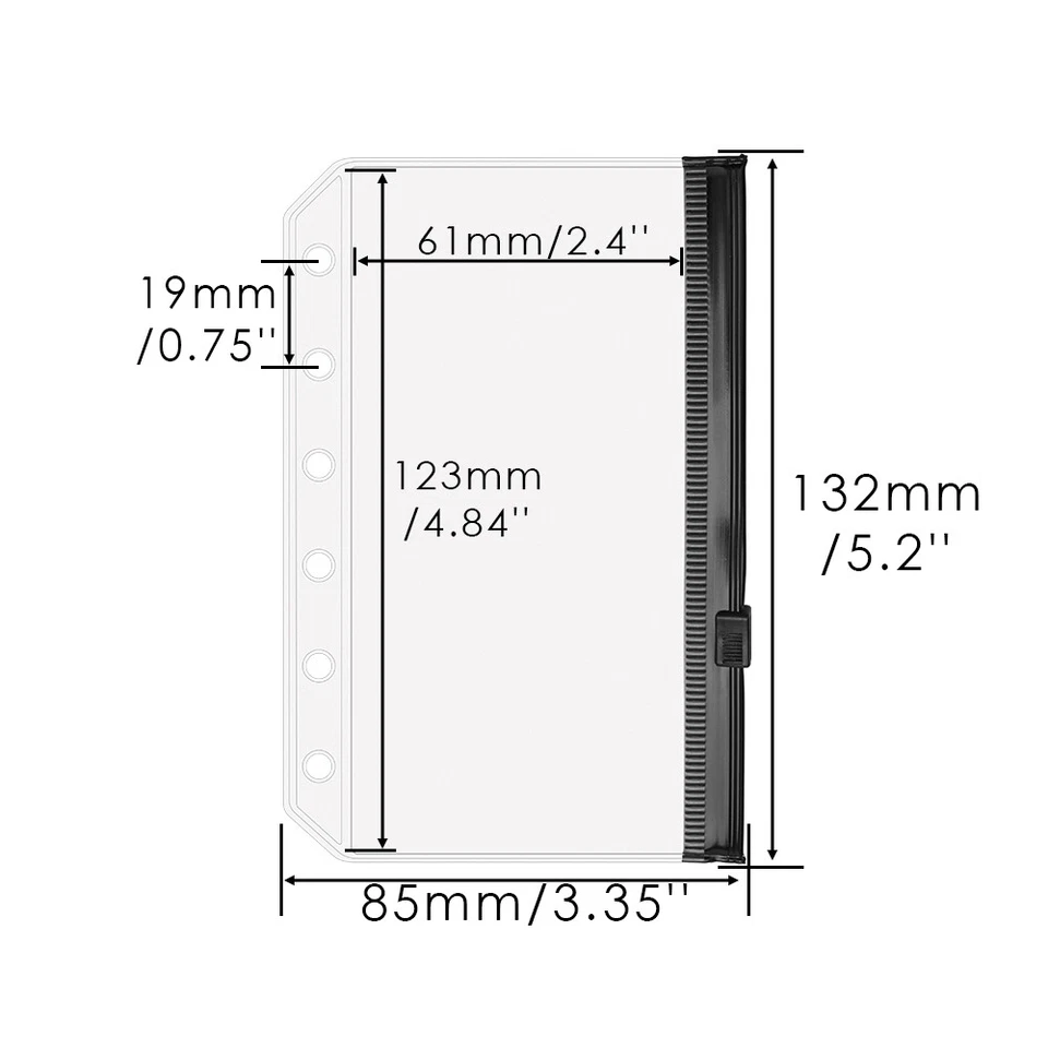 Sobres de PVC para carpetas A7 de 12 un. 6 agujeros con cremallera de colores Foto 2 de 4