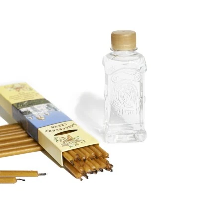20 Bienenwachskerzen 18cm + Weihwasser 300 ml Geweiht Diveevo Kloster освящены - Bild 1 von 3